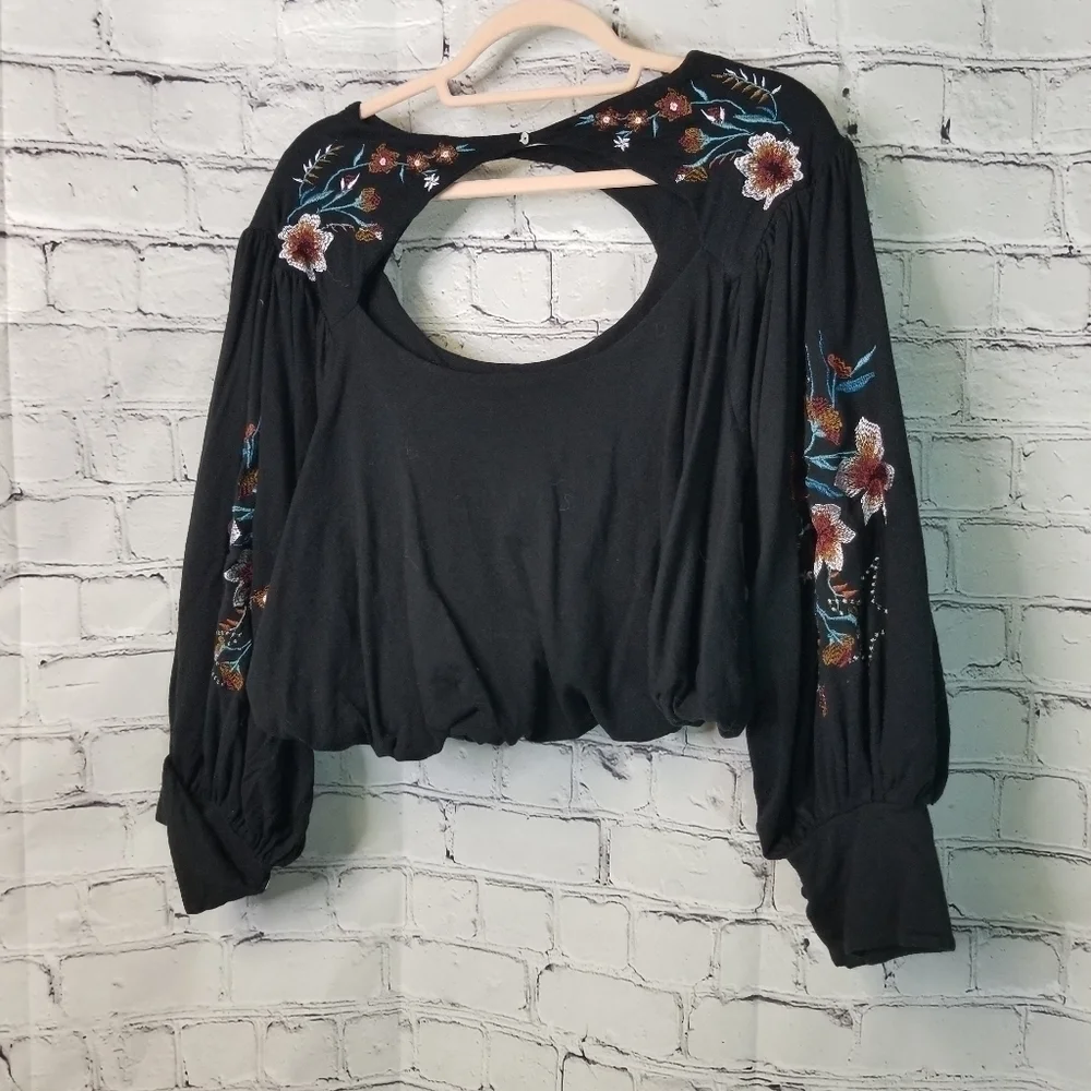 Free People Lita embroidered cutout top